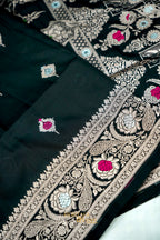 Black Katan Silk Meenakari Motifs Saree