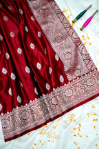Deep Maroon Swarovski Stone Work Mashru Banarasi Silk Saree