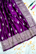 Royal Purple Swarovski Stone Work Mashru Banarasi Silk Saree