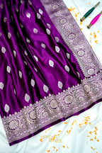 Royal Purple Swarovski Stone Work Mashru Banarasi Silk Saree