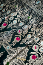 Black Katan Silk Meenakari Motifs Saree