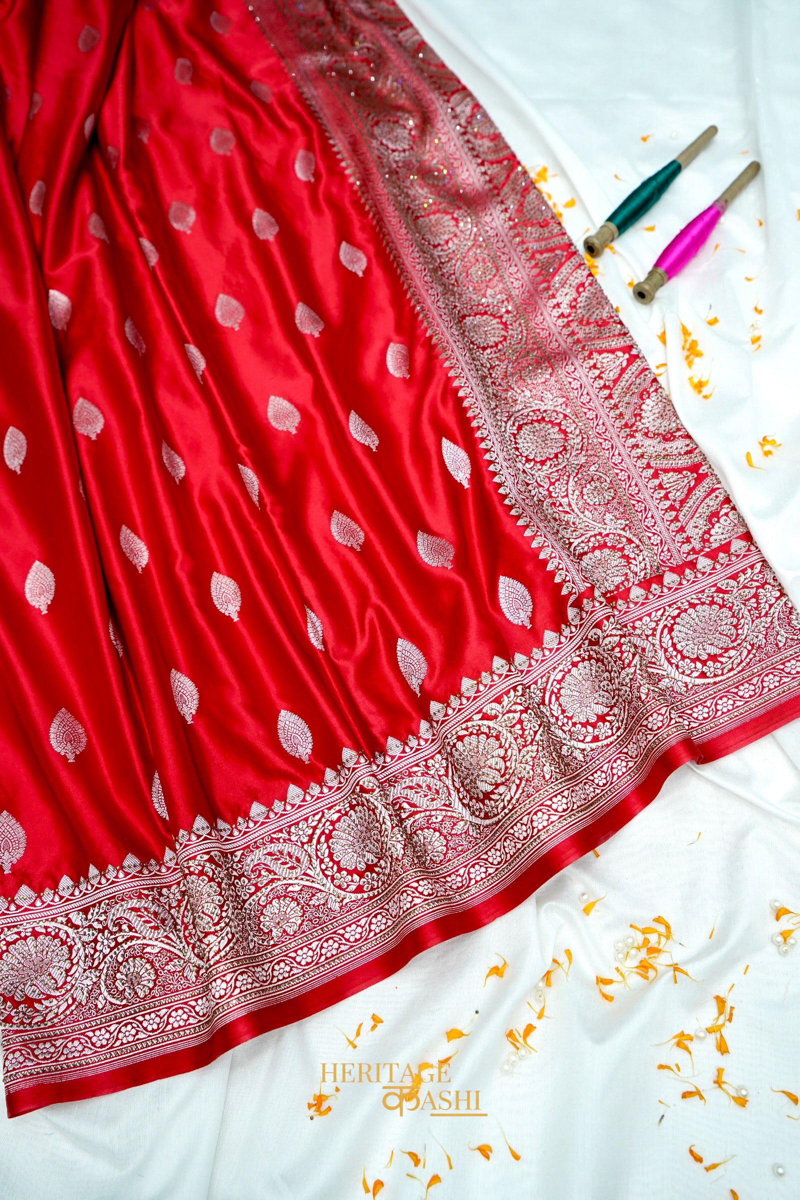 Rani Pink Swarovski Stone Work Mashru Banarasi Silk Saree