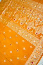 Mustard Yellow Katan Silk Meenakari Motifs Saree
