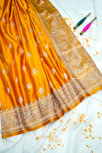 Honey Gold Swarovski Stone Work Mashru Banarasi Silk Saree