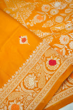 Mustard Yellow Katan Silk Meenakari Motifs Saree