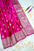Rani Pink Swarovski Stone Work Mashru Banarasi Silk Saree