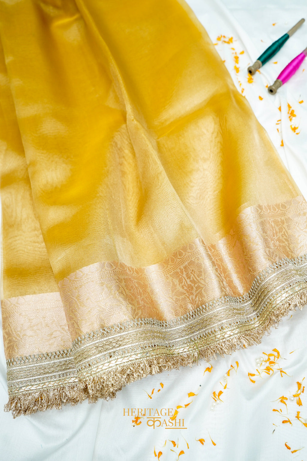 Honey Gold Maharani Tissue Banarasi Silk Saree