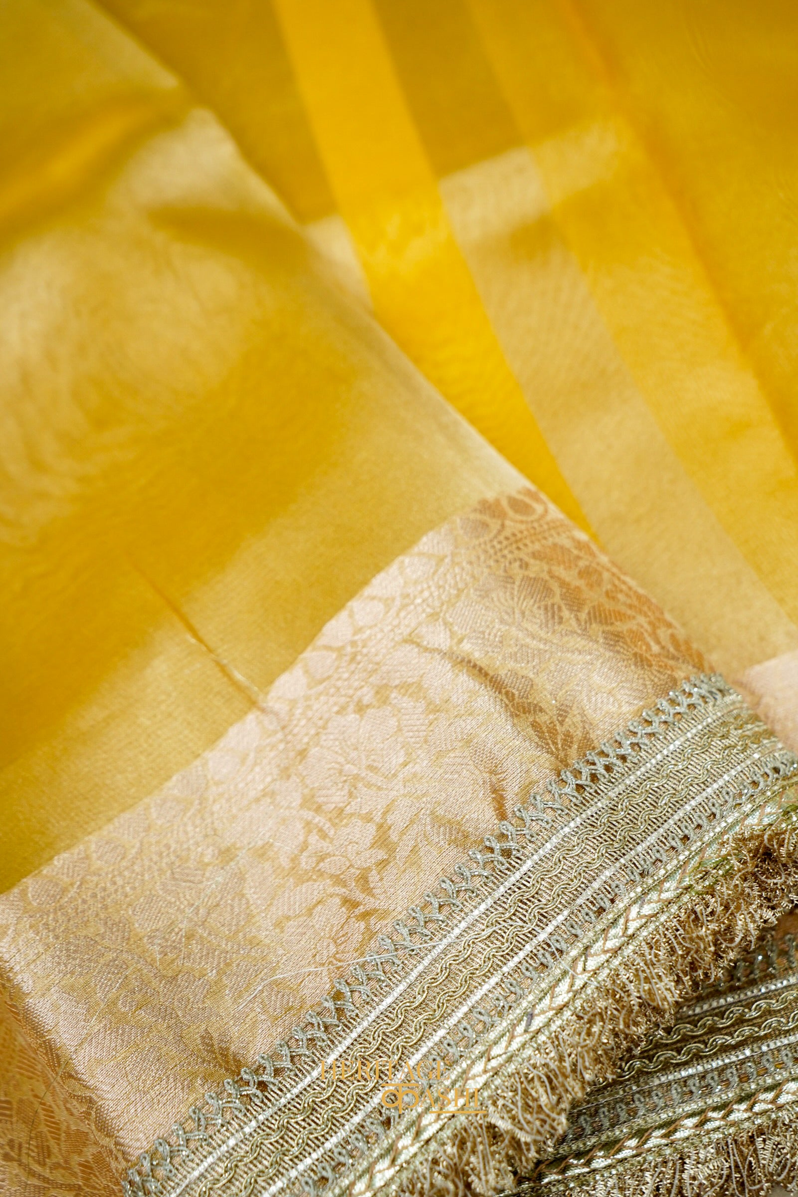 Honey Gold Maharani Tissue Banarasi Silk Saree