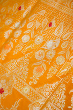 Mustard Yellow Katan Silk Meenakari Motifs Saree