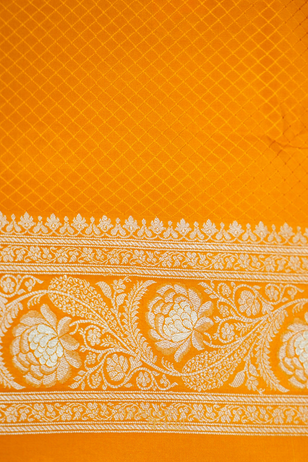 Mustard Yellow Katan Silk Meenakari Motifs Saree