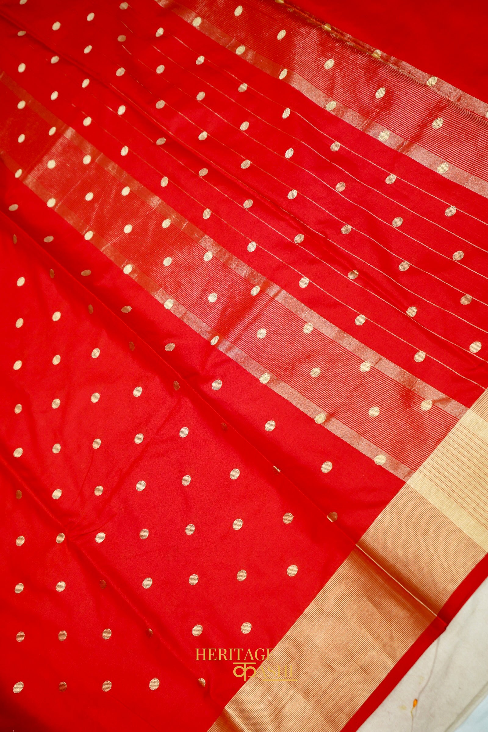 Red Banarasi Silk Saree with Golden Zari Border