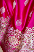Rani Pink Swarovski Stone Work Mashru Banarasi Silk Saree