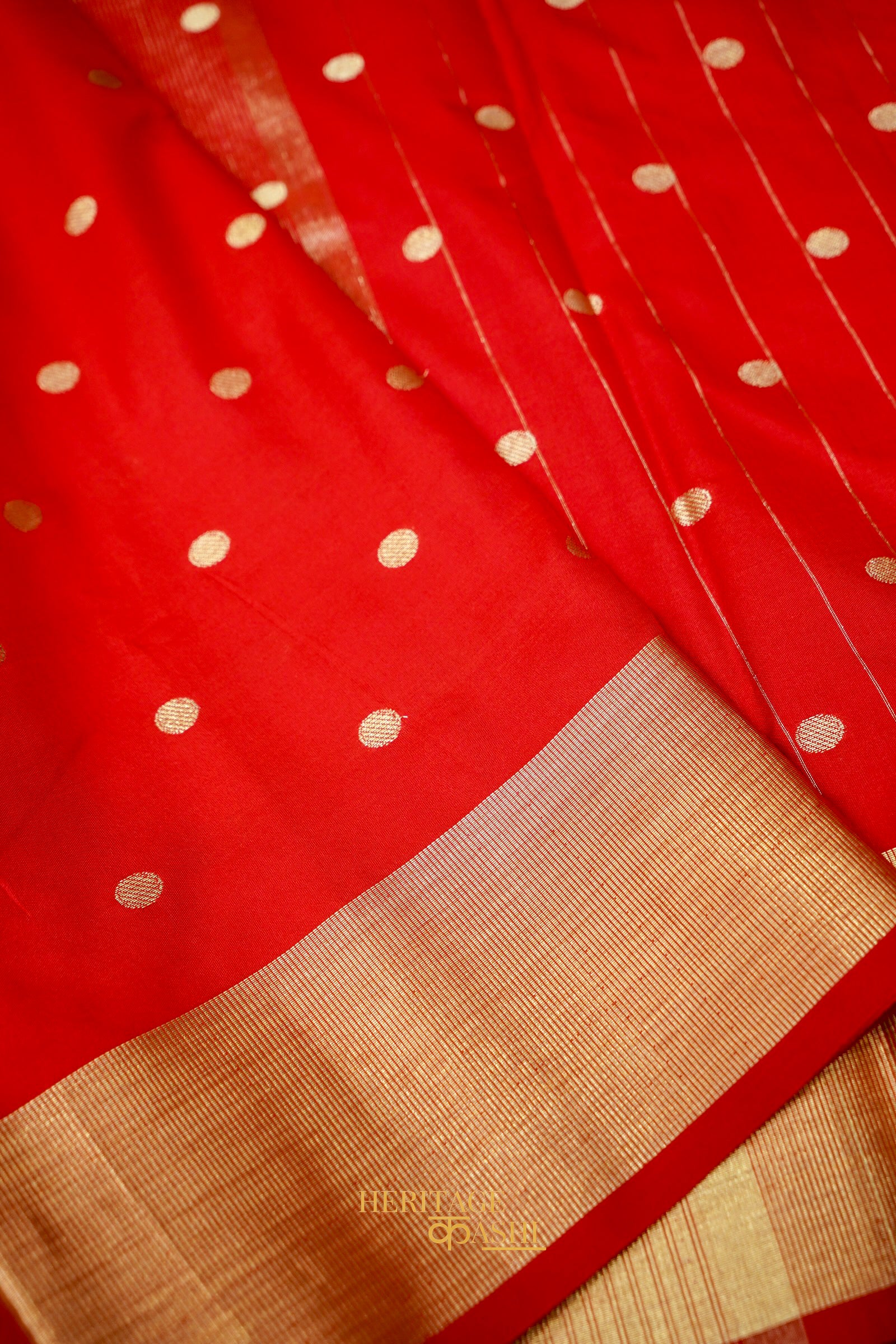 Red Banarasi Silk Saree with Golden Zari Border