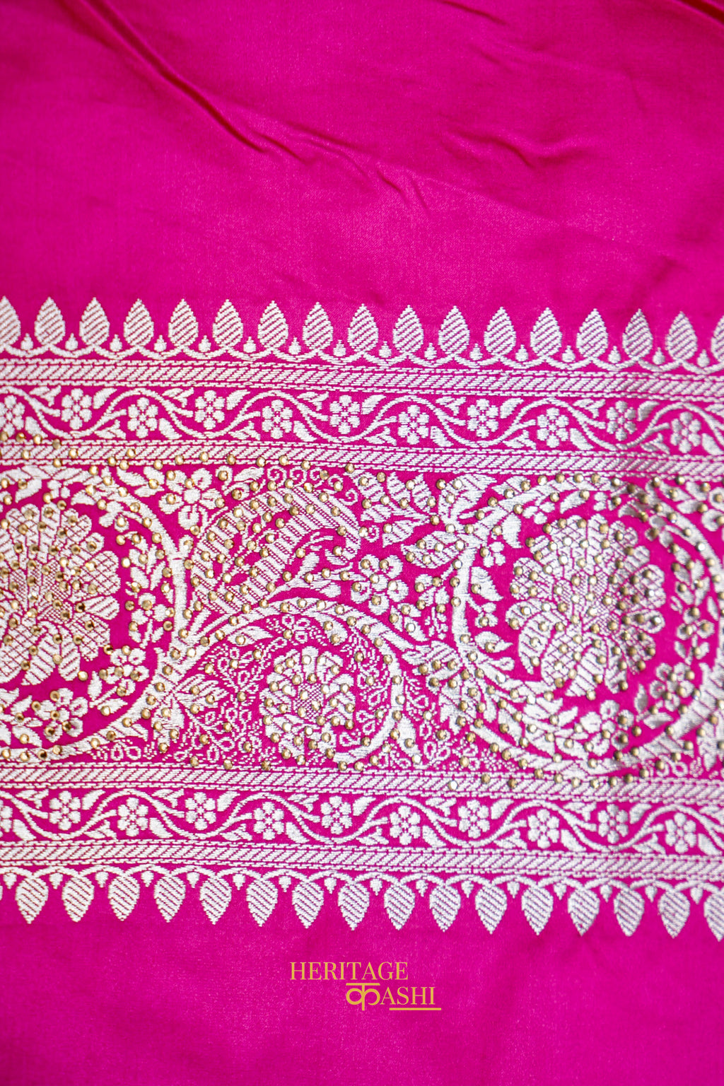 Rani Pink Swarovski Stone Work Mashru Banarasi Silk Saree
