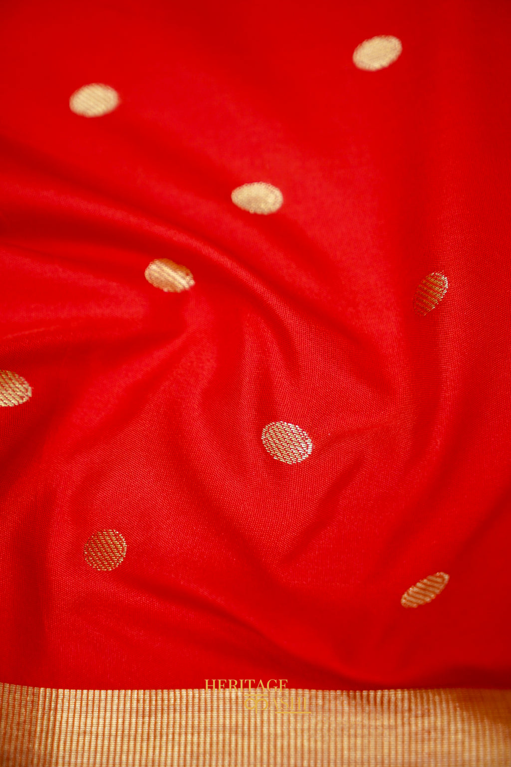 Red Banarasi Silk Saree with Golden Zari Border
