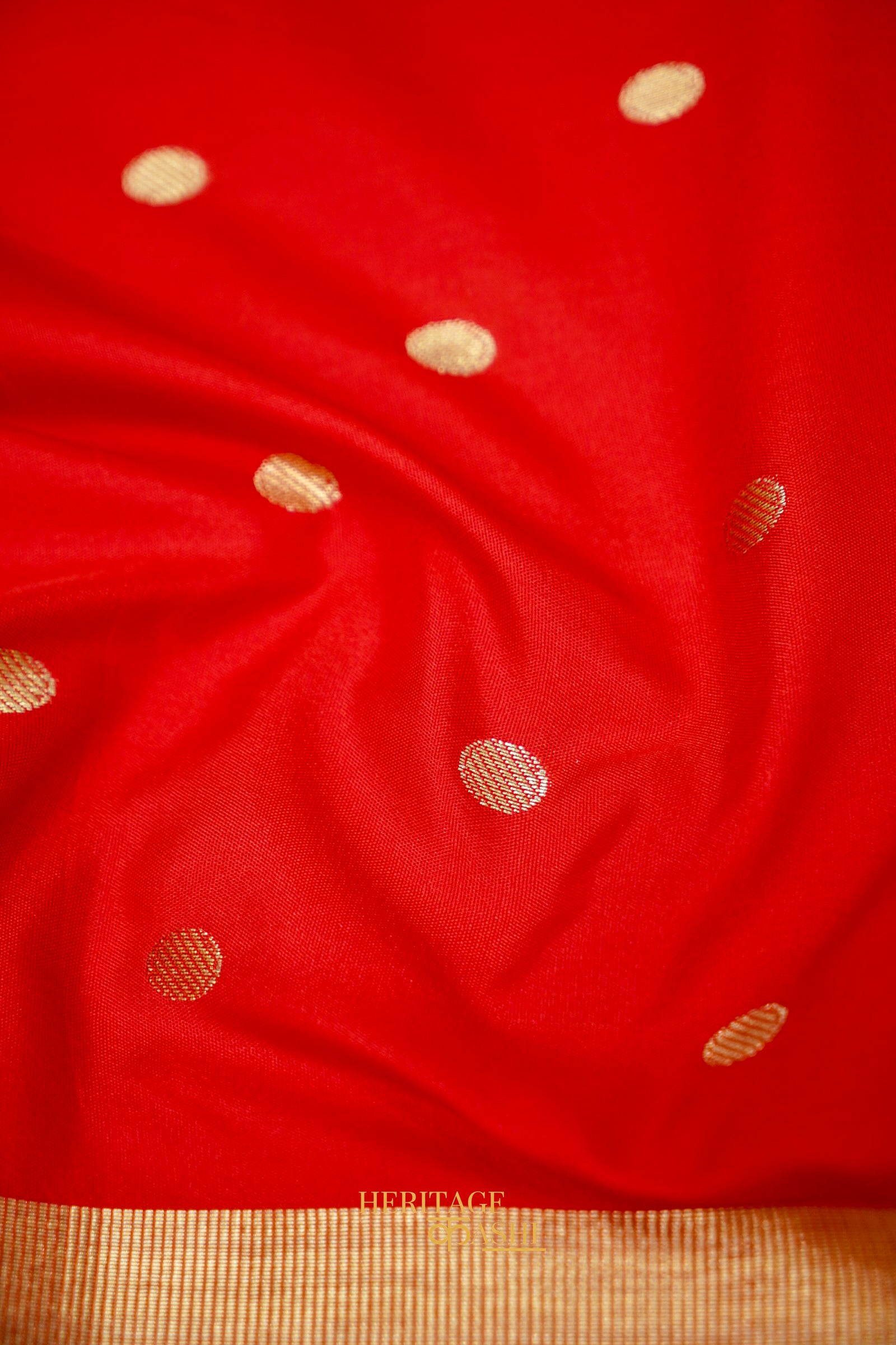 Red Banarasi Silk Saree with Golden Zari Border