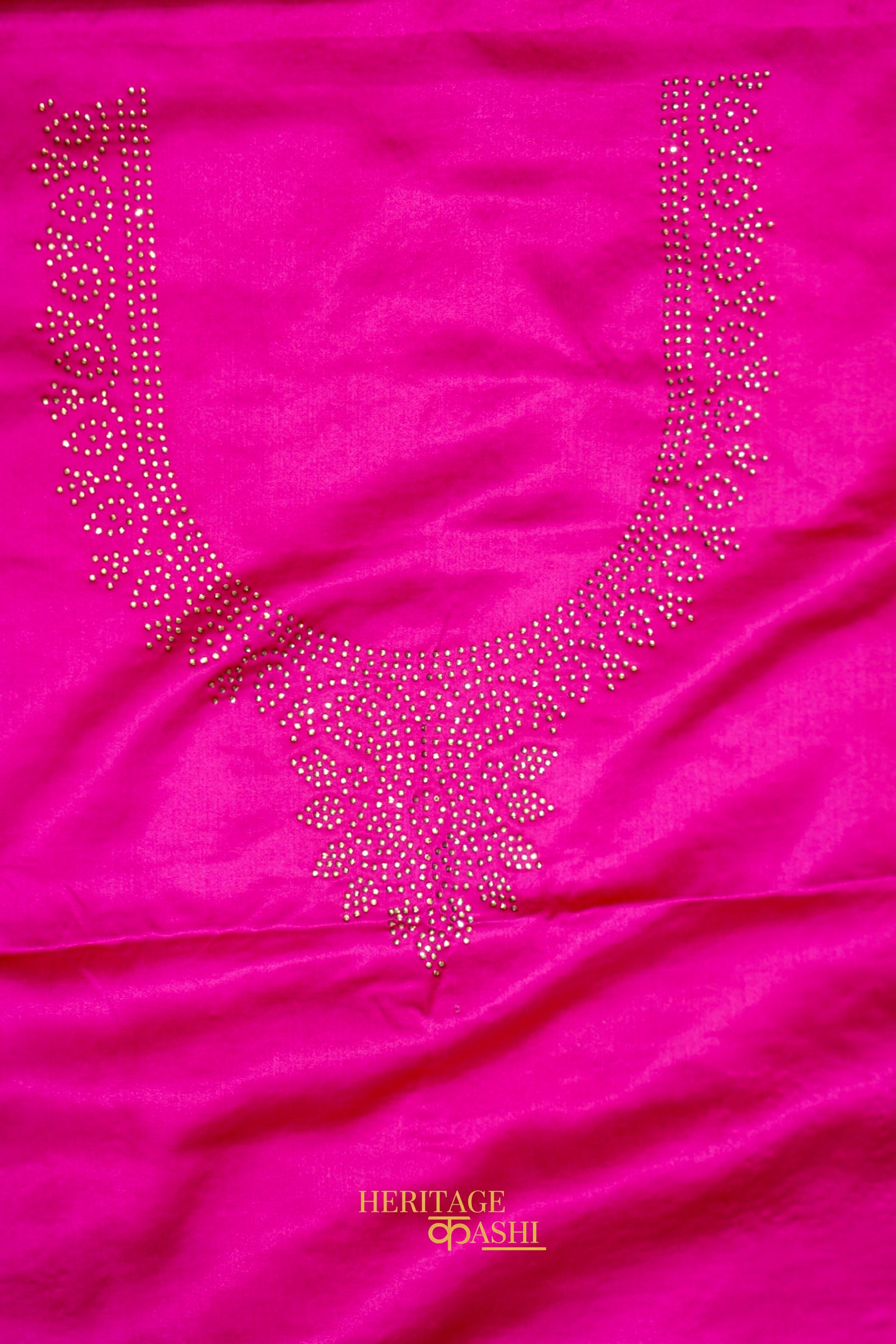 Rani Pink Swarovski Stone Work Mashru Banarasi Silk Saree