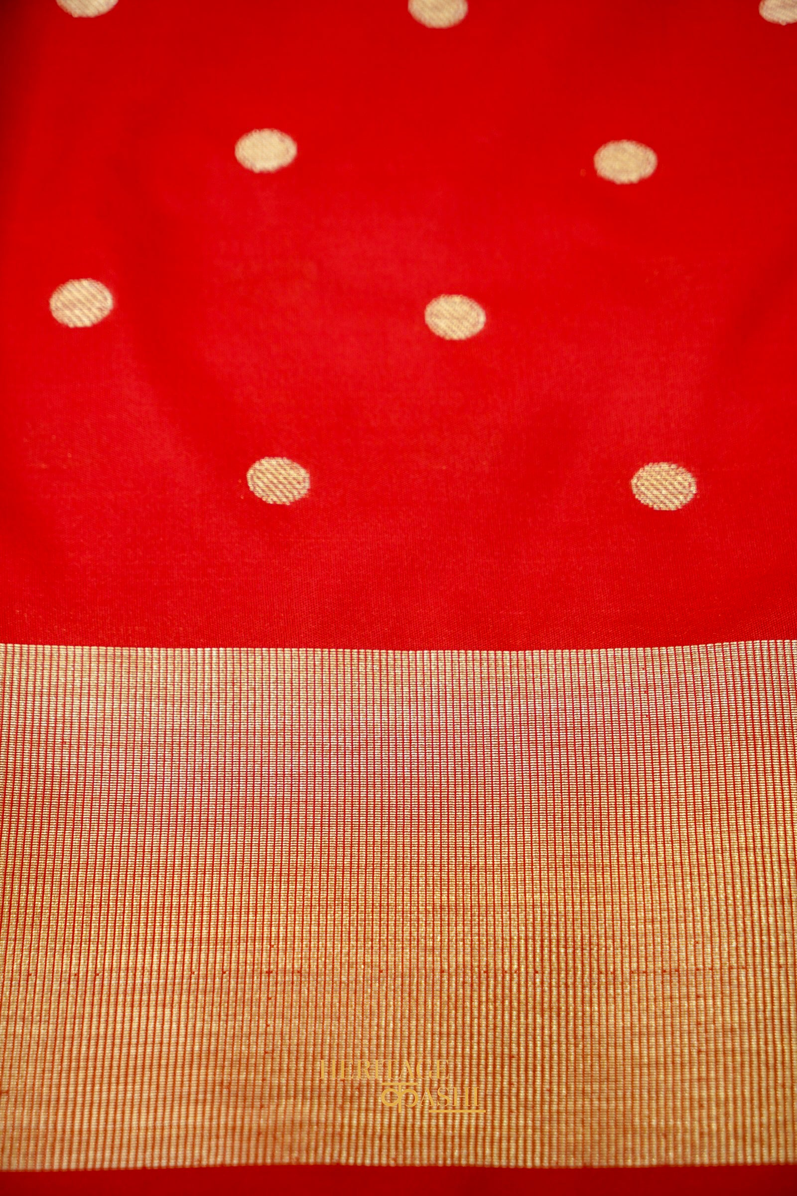 Red Banarasi Silk Saree with Golden Zari Border