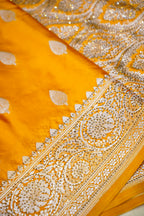Honey Gold Swarovski Stone Work Mashru Banarasi Silk Saree