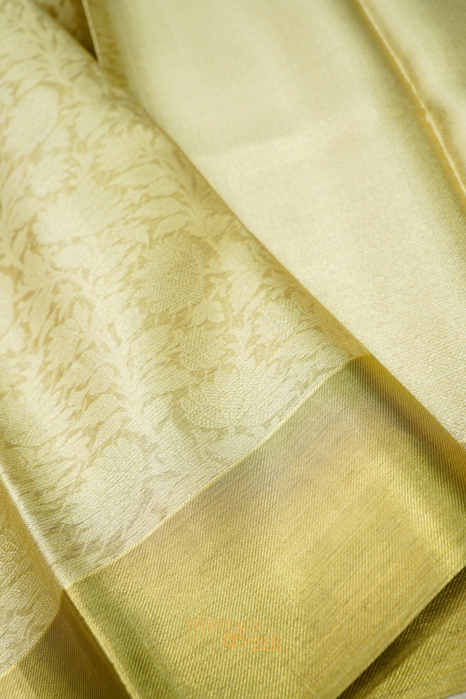 Nita Ambani Inspired Golden Embossed Soft Tissue Silk Saree