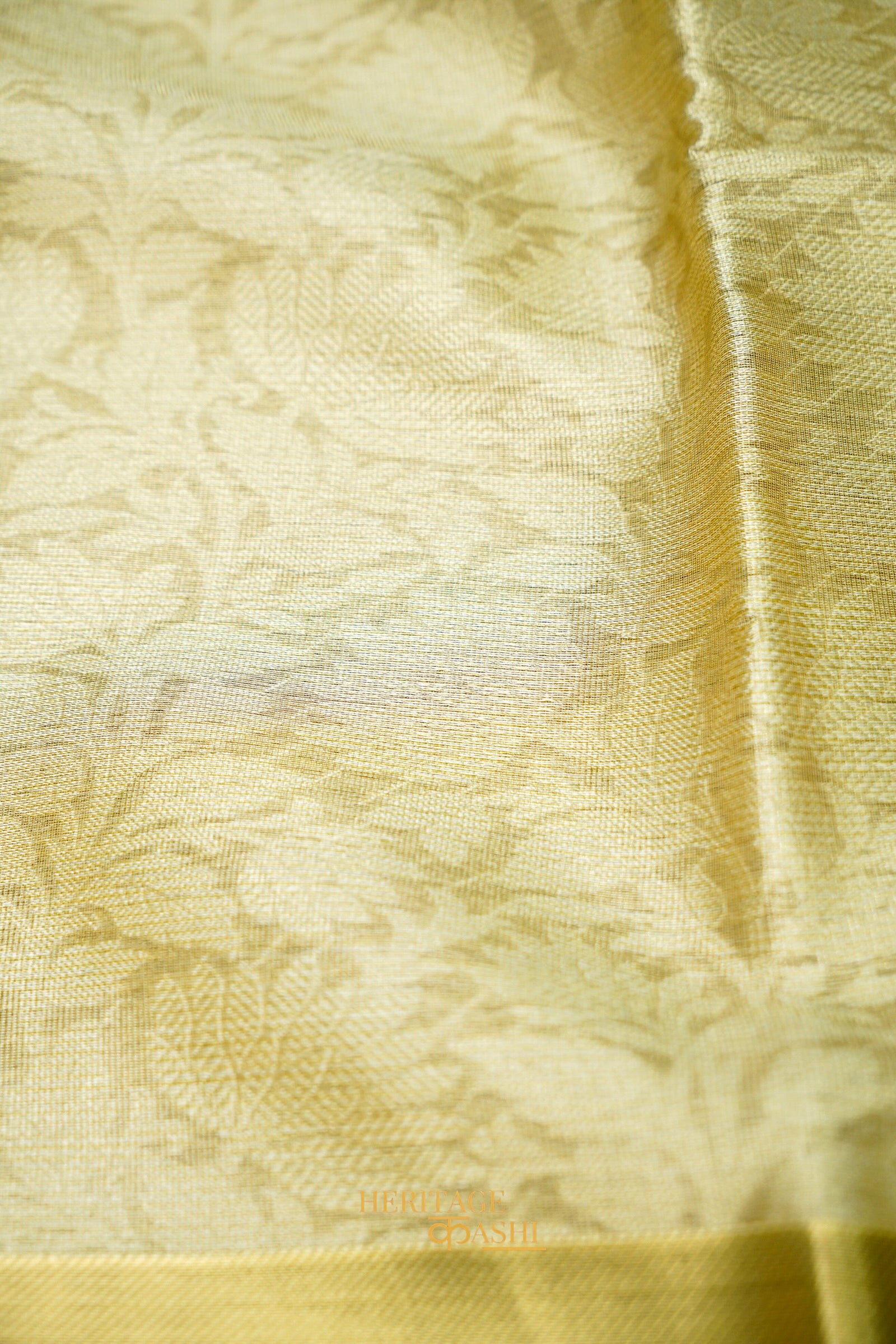 Nita Ambani Inspired Golden Embossed Soft Tissue Silk Saree