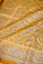 Honey Gold Swarovski Stone Work Mashru Banarasi Silk Saree