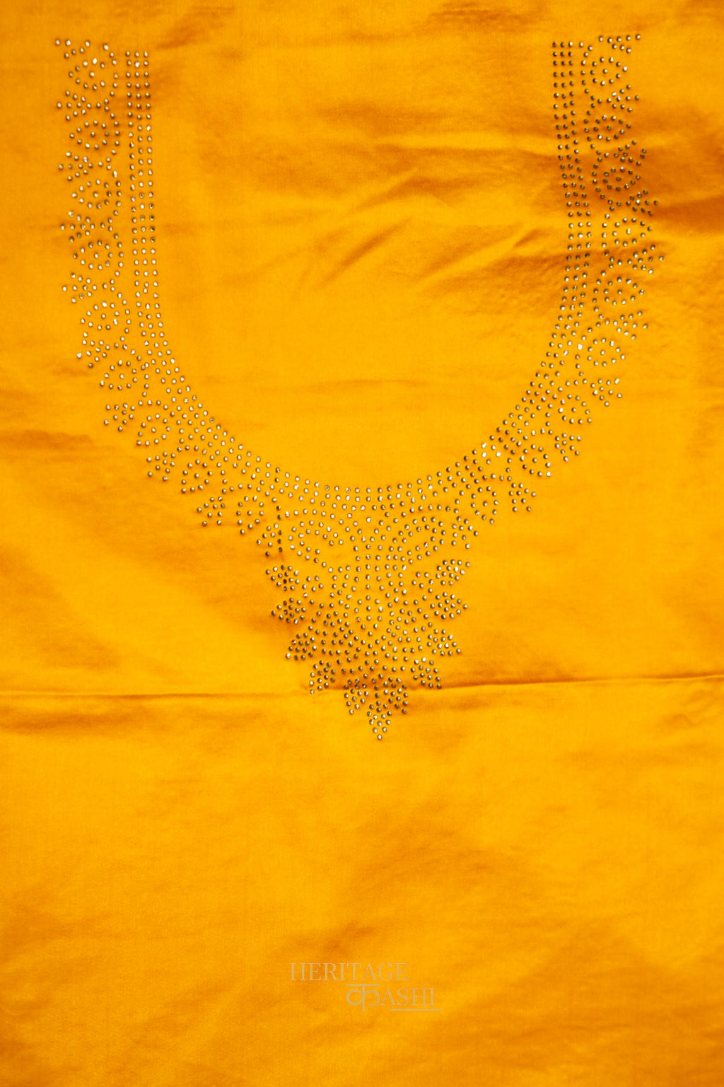 Honey Gold Swarovski Stone Work Mashru Banarasi Silk Saree