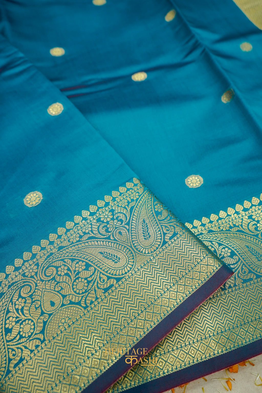 Turquoise Blue Katan Banarasi Silk Saree with Rich Paisley Zari Border