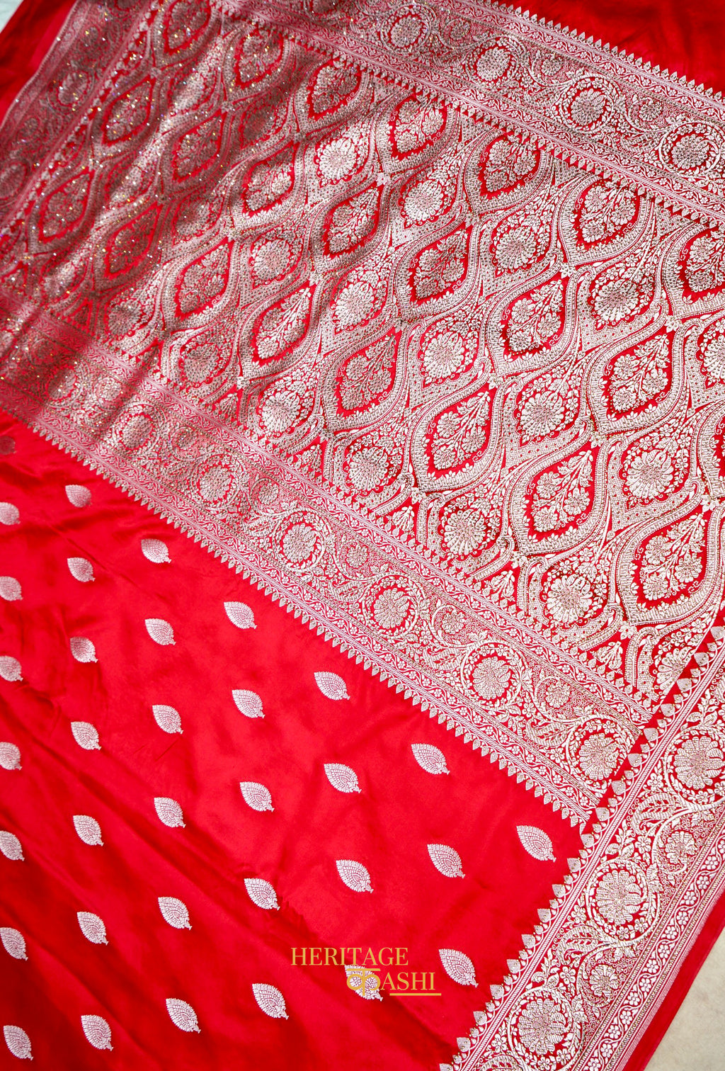 Rani Pink Swarovski Stone Work Mashru Banarasi Silk Saree
