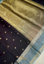 Coffee Brown Soft Silk Banarasi Saree with Contrast Zari Border