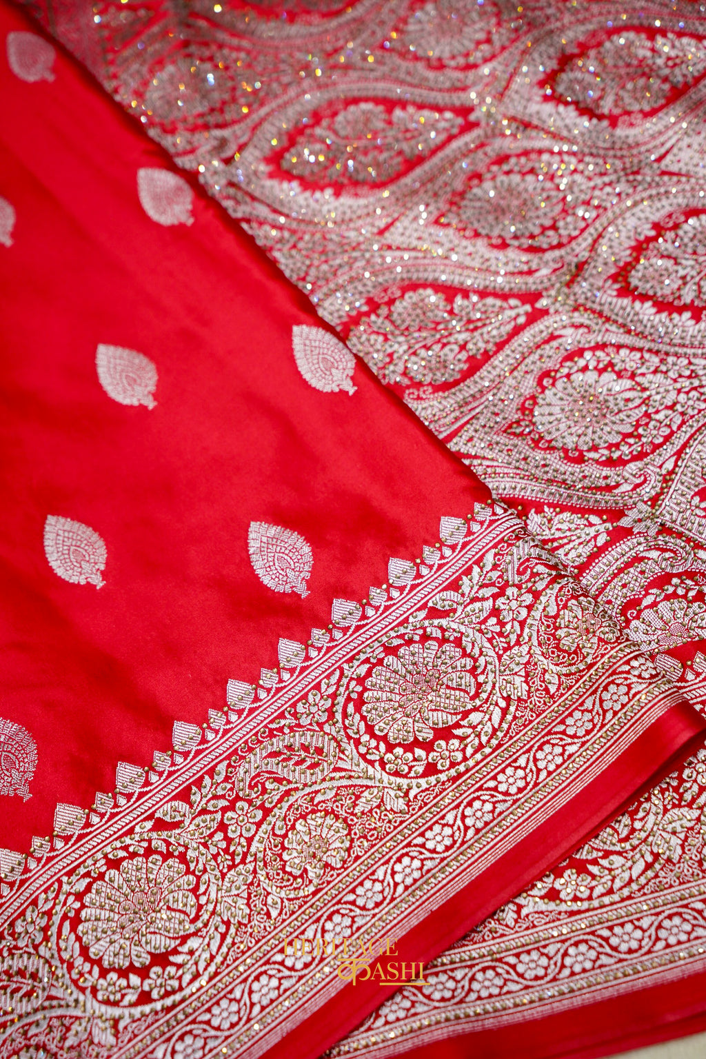 Rani Pink Swarovski Stone Work Mashru Banarasi Silk Saree