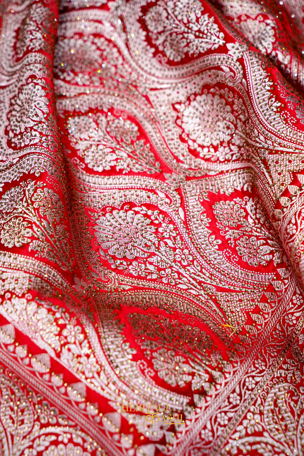 Rani Pink Swarovski Stone Work Mashru Banarasi Silk Saree