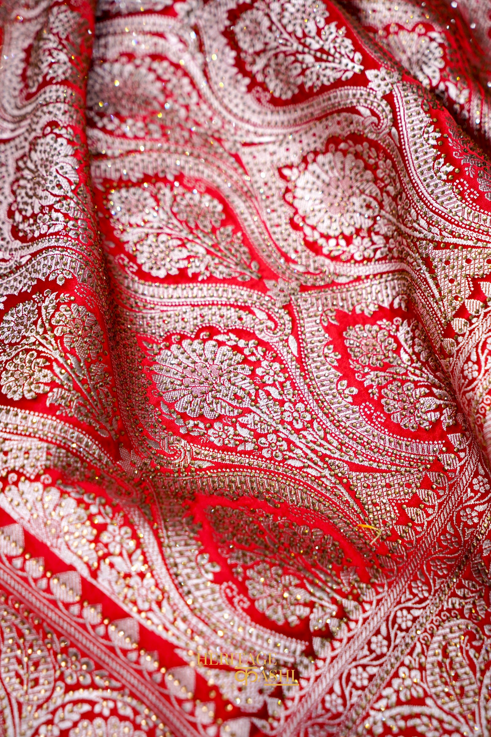Rani Pink Swarovski Stone Work Mashru Banarasi Silk Saree