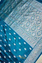 Teal Blue Swarovski Stone Work Mashru Banarasi Silk Saree
