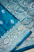 Teal Blue Swarovski Stone Work Mashru Banarasi Silk Saree