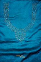 Teal Blue Swarovski Stone Work Mashru Banarasi Silk Saree