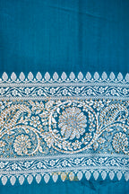 Teal Blue Swarovski Stone Work Mashru Banarasi Silk Saree
