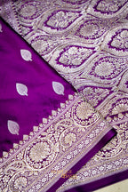 Royal Purple Swarovski Stone Work Mashru Banarasi Silk Saree
