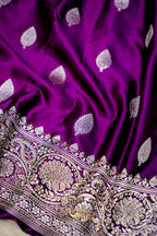 Royal Purple Swarovski Stone Work Mashru Banarasi Silk Saree