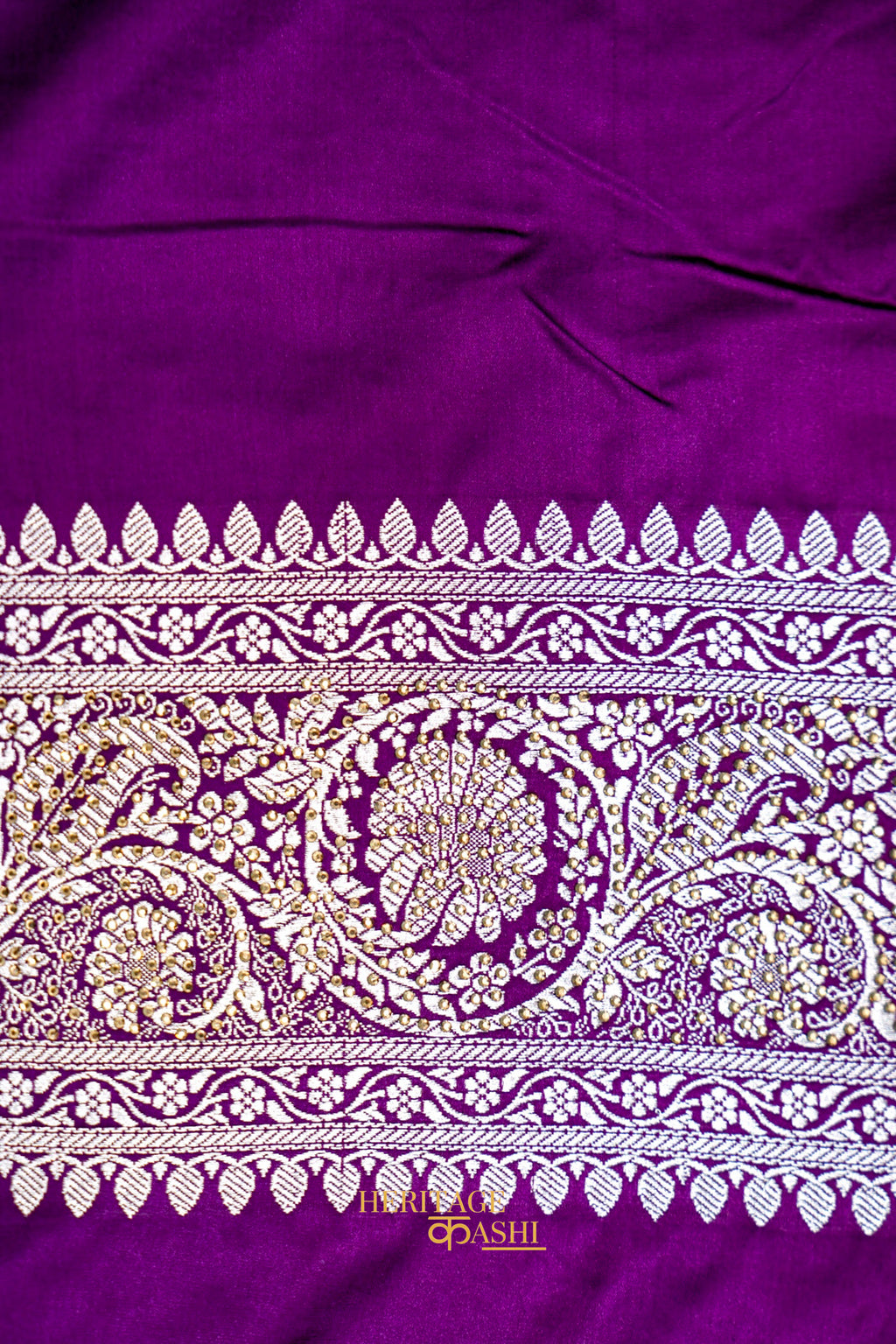 Royal Purple Swarovski Stone Work Mashru Banarasi Silk Saree