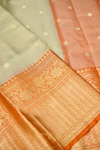 Ivory Tissue Kota Zari Buti Banarasi Silk Saree with Orange Zari Border