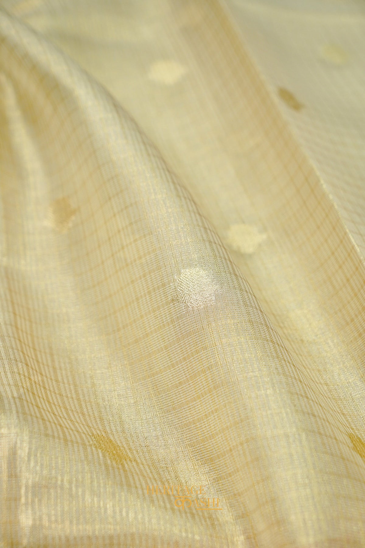 Ivory Tissue Kota Zari Buti Banarasi Silk Saree with Orange Zari Border
