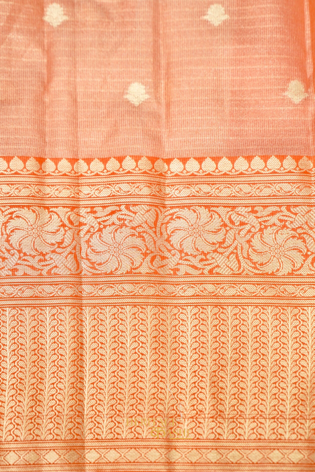 Ivory Tissue Kota Zari Buti Banarasi Silk Saree with Orange Zari Border