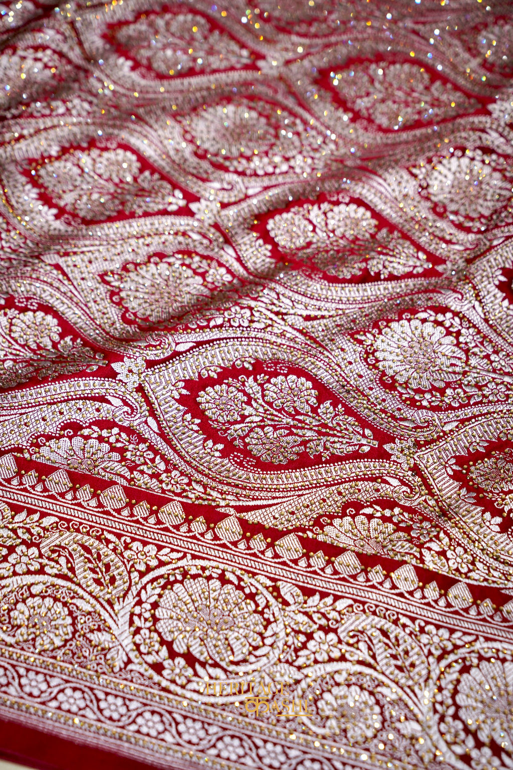 Deep Maroon Swarovski Stone Work Mashru Banarasi Silk Saree