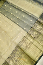 Ivory Tissue Kota Zari Buti Banarasi Silk Saree with Black Zari Border