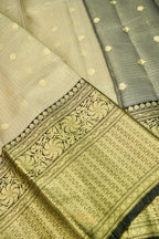 Ivory Tissue Kota Zari Buti Banarasi Silk Saree with Black Zari Border