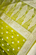 Olive Green Swarovski Stone Work Mashru Banarasi Silk Saree