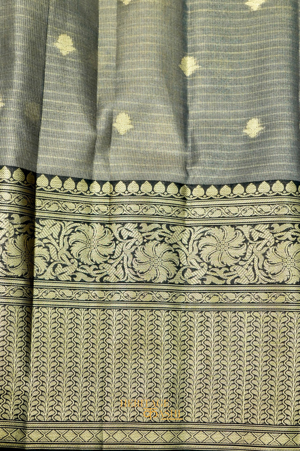 Ivory Tissue Kota Zari Buti Banarasi Silk Saree with Black Zari Border
