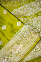 Olive Green Swarovski Stone Work Mashru Banarasi Silk Saree