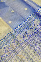 Ivory Tissue Kota Banarasi Silk Saree with Blue Zari Border & Zari Buti.